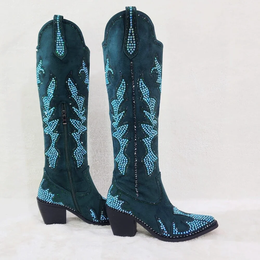 NIB Sparks Country Western Cowgirl Knee Boots Dazzleing Iridescent Rhinestones - Picture 10 of 16